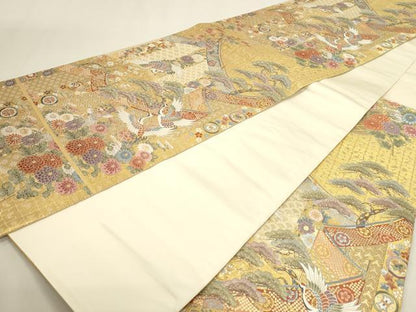 平和屋本店▼西陣　長嶋成織物　ながしま帯　六通柄袋帯　華花鳥文様　本金箔　正絹　逸品　DABK5563sf