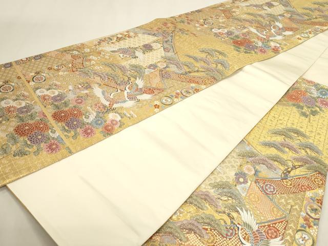 平和屋本店▼西陣　長嶋成織物　ながしま帯　六通柄袋帯　華花鳥文様　本金箔　正絹　逸品　DABK5563sf