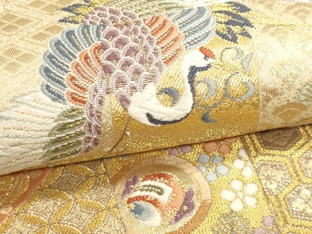平和屋本店▼西陣　長嶋成織物　ながしま帯　六通柄袋帯　華花鳥文様　本金箔　正絹　逸品　DABK5563sf
