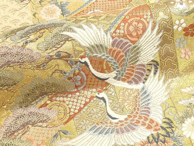 平和屋本店▼西陣　長嶋成織物　ながしま帯　六通柄袋帯　華花鳥文様　本金箔　正絹　逸品　DABK5563sf