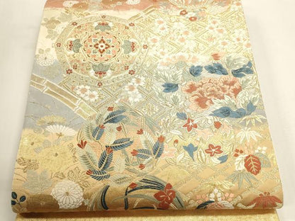 平和屋本店▼西陣　六通柄袋帯　唐織錦　花鳥文　本金箔　正絹　逸品　DABK5564sf