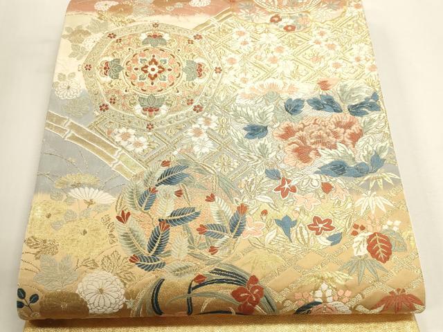 平和屋本店▼西陣　六通柄袋帯　唐織錦　花鳥文　本金箔　正絹　逸品　DABK5564sf