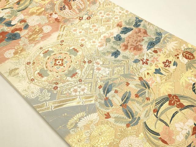 平和屋本店▼西陣　六通柄袋帯　唐織錦　花鳥文　本金箔　正絹　逸品　DABK5564sf