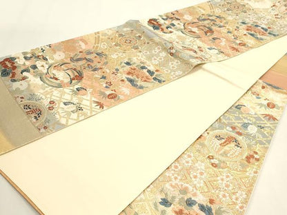 平和屋本店▼西陣　六通柄袋帯　唐織錦　花鳥文　本金箔　正絹　逸品　DABK5564sf