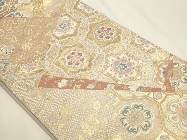 平和屋本店▼六通柄袋帯　正倉院花文　本金箔二重織　正絹　逸品　DABK5565sf