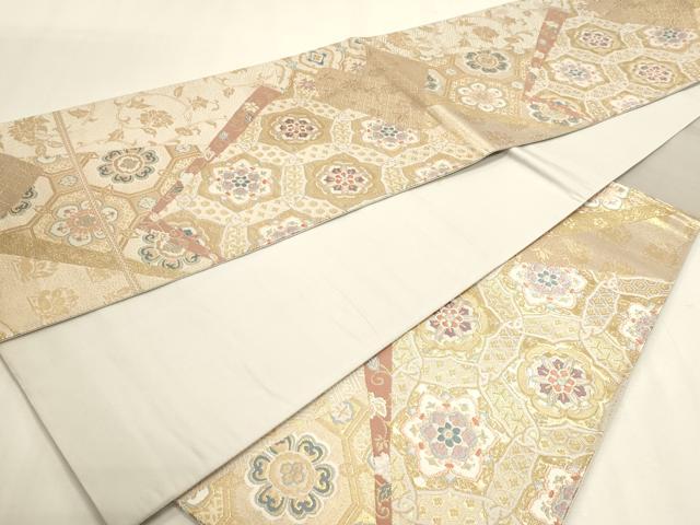 平和屋本店▼六通柄袋帯　正倉院花文　本金箔二重織　正絹　逸品　DABK5565sf