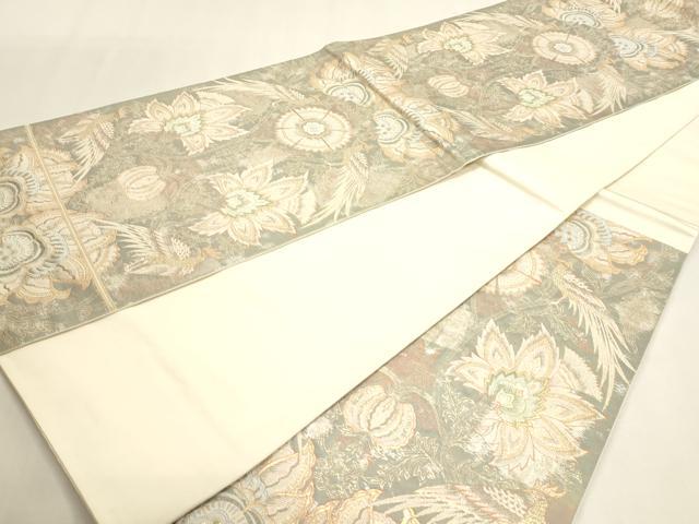 平和屋本店▼六通柄　本袋帯　更紗花鳥文　純金二重箔24Ｋ　正絹　逸品　DABK5567sf