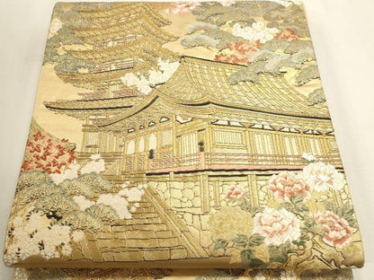 平和屋本店▼六通柄袋帯　風景文　本金箔　正絹　逸品　DABK5569sf