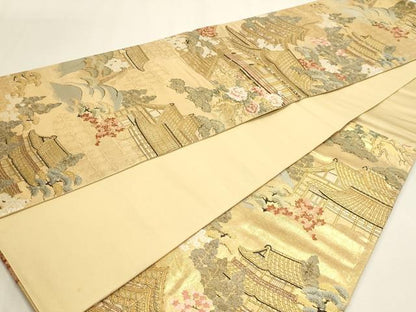 平和屋本店▼六通柄袋帯　風景文　本金箔　正絹　逸品　DABK5569sf