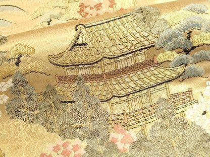 平和屋本店▼六通柄袋帯　風景文　本金箔　正絹　逸品　DABK5569sf