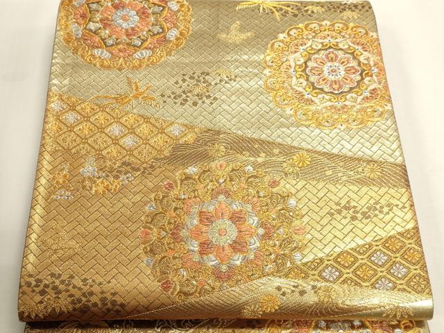 平和屋本店▼六通柄袋帯　正倉院花唐草文　純金二重箔　正絹　逸品　DABK5571sf