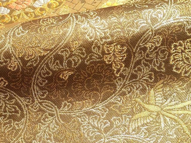 平和屋本店▼六通柄袋帯　正倉院花唐草文　純金二重箔　正絹　逸品　DABK5571sf