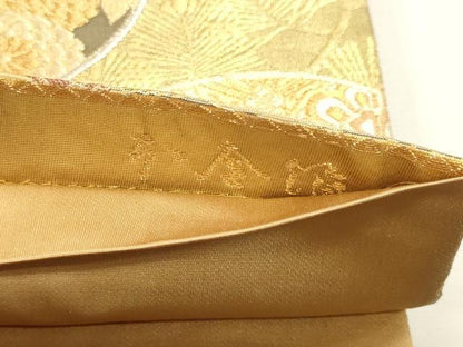 平和屋本店▼六通柄袋帯　松皮取蒔絵紋　本金箔　正絹　逸品　DABK5574sf