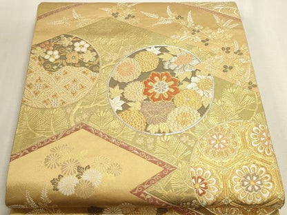平和屋本店▼六通柄袋帯　松皮取蒔絵紋　本金箔　正絹　逸品　DABK5574sf
