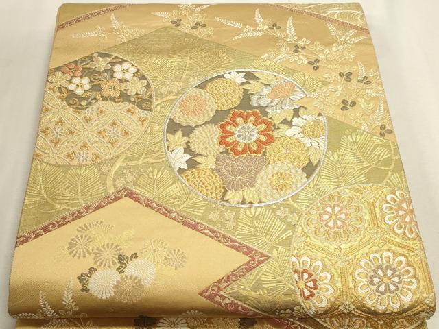 平和屋本店▼六通柄袋帯　松皮取蒔絵紋　本金箔　正絹　逸品　DABK5574sf
