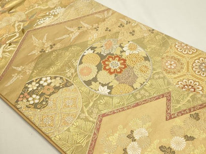 平和屋本店▼六通柄袋帯　松皮取蒔絵紋　本金箔　正絹　逸品　DABK5574sf