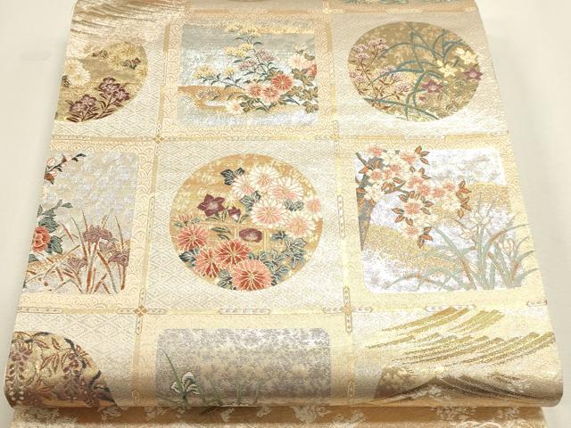 平和屋本店▼六通柄袋帯　草花文　本金二丁箔　正絹　逸品　DABK5576sf