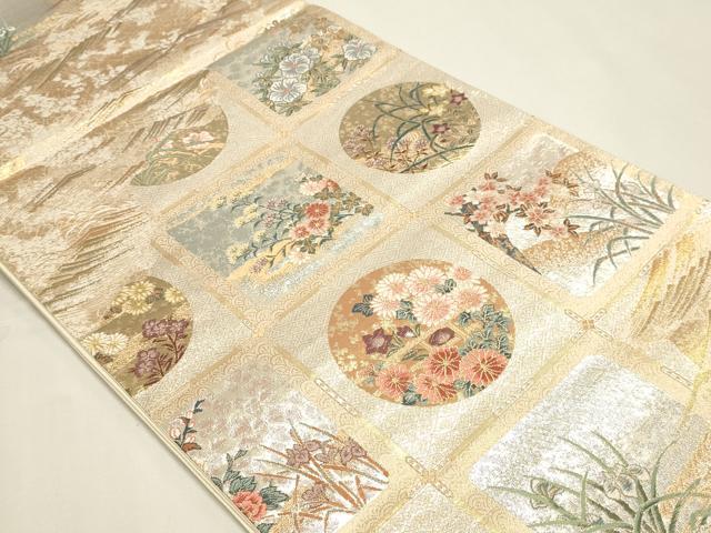平和屋本店▼六通柄袋帯　草花文　本金二丁箔　正絹　逸品　DABK5576sf