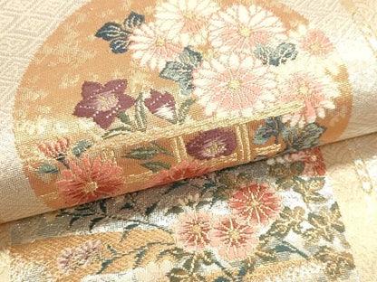 平和屋本店▼六通柄袋帯　草花文　本金二丁箔　正絹　逸品　DABK5576sf