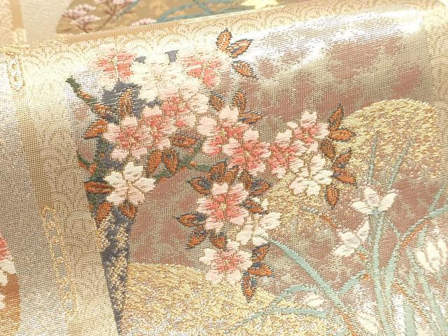 平和屋本店▼六通柄袋帯　草花文　本金二丁箔　正絹　逸品　DABK5576sf