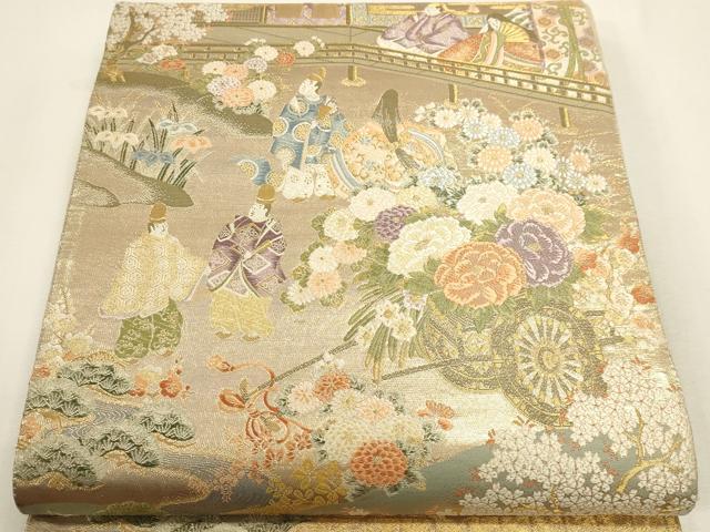 平和屋本店▼六通柄袋帯　人物風景文　本金二重箔　正絹　逸品　DABK5577sf