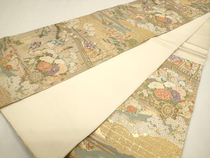 平和屋本店▼六通柄袋帯　人物風景文　本金二重箔　正絹　逸品　DABK5577sf
