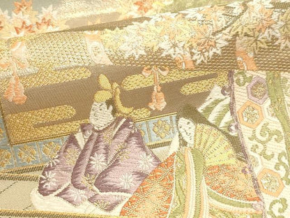 平和屋本店▼六通柄袋帯　人物風景文　本金二重箔　正絹　逸品　DABK5577sf