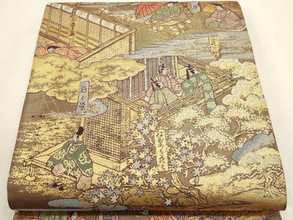 平和屋本店▼全通全景柄袋帯　人物風景文　本金箔　正絹　逸品　DABK5578sf