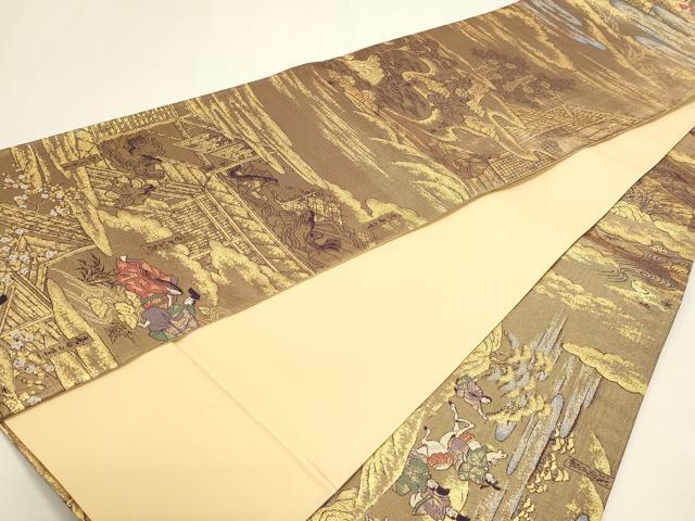 平和屋本店▼全通全景柄袋帯　人物風景文　本金箔　正絹　逸品　DABK5578sf