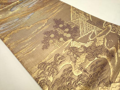 平和屋本店▼全通全景柄袋帯　人物風景文　本金箔　正絹　逸品　DABK5578sf