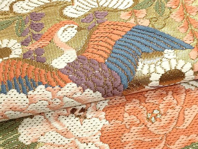 平和屋本店▼六通柄袋帯　唐織　尾長鳥花文　純金本漆手引箔　24Ｋ　正絹　逸品　DABK5580sf