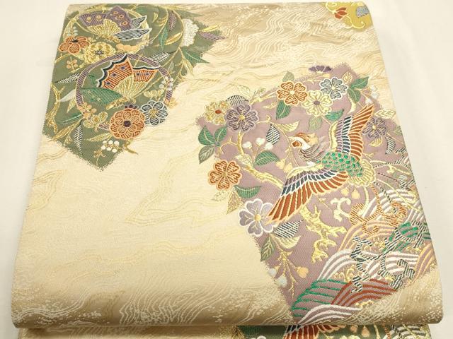 平和屋本店▼六通柄袋帯　豊彩色紙文　本金箔　正絹　逸品　DABK5582sf