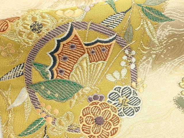 平和屋本店▼六通柄袋帯　豊彩色紙文　本金箔　正絹　逸品　DABK5582sf