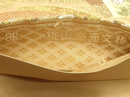 平和屋本店▼西陣　服部織物謹製　六通柄袋帯　唐織　桃山扇面文様　本金箔　正絹　逸品　DABK5584sf