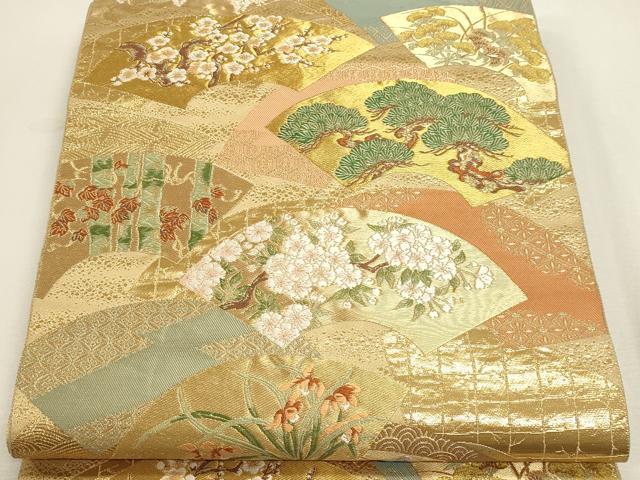 平和屋本店▼西陣　服部織物謹製　六通柄袋帯　唐織　桃山扇面文様　本金箔　正絹　逸品　DABK5584sf