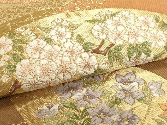 平和屋本店▼西陣　服部織物謹製　六通柄袋帯　唐織　桃山扇面文様　本金箔　正絹　逸品　DABK5584sf