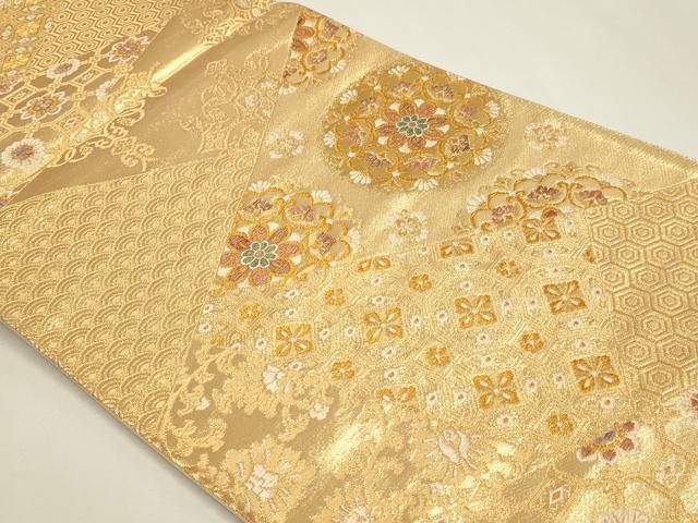 平和屋本店▼六通柄袋帯　正倉院花文　純金二重箔　正絹　逸品　DABK5585sf