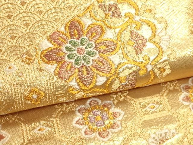 平和屋本店▼六通柄袋帯　正倉院花文　純金二重箔　正絹　逸品　DABK5585sf