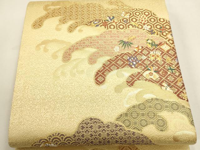 平和屋本店▼六通柄袋帯　唐織　九百錦　福の神　本金箔　大阿闍梨　酒井雄哉　正絹　逸品　DABK5589sf
