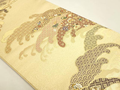 平和屋本店▼六通柄袋帯　唐織　九百錦　福の神　本金箔　大阿闍梨　酒井雄哉　正絹　逸品　DABK5589sf