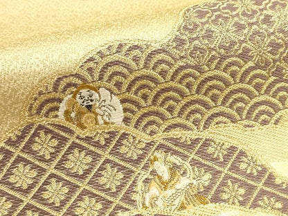 平和屋本店▼六通柄袋帯　唐織　九百錦　福の神　本金箔　大阿闍梨　酒井雄哉　正絹　逸品　DABK5589sf