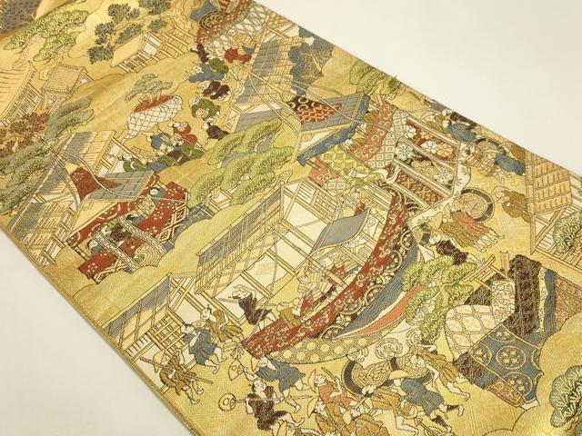 平和屋本店▼全通全景柄袋帯　洛中洛外図　本金二重箔　正絹　逸品　DABK5591sf