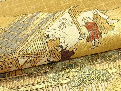 平和屋本店▼全通全景柄袋帯　洛中洛外図　本金二重箔　正絹　逸品　DABK5591sf