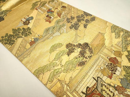 平和屋本店▼全通全景柄袋帯　洛中洛外図　本金二重箔　正絹　逸品　DABK5591sf