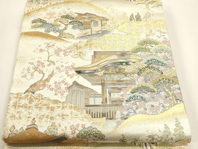 平和屋本店▼西陣　織華佐竹謹製　六通柄袋帯　風景文　本金二重箔　証紙付き　正絹　逸品　未使用　DABK5592sf