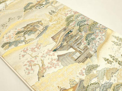 平和屋本店▼西陣　織華佐竹謹製　六通柄袋帯　風景文　本金二重箔　証紙付き　正絹　逸品　未使用　DABK5592sf