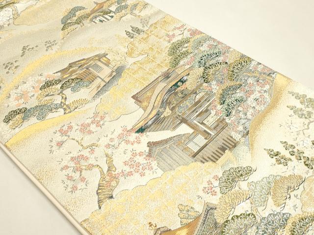 平和屋本店▼西陣　織華佐竹謹製　六通柄袋帯　風景文　本金二重箔　証紙付き　正絹　逸品　未使用　DABK5592sf
