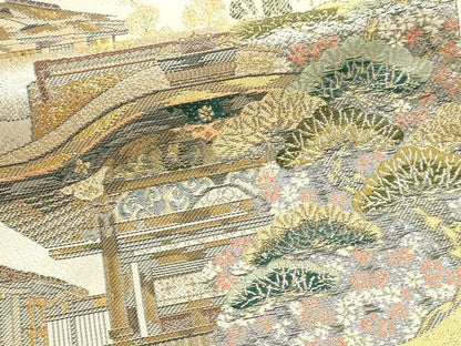 平和屋本店▼西陣　織華佐竹謹製　六通柄袋帯　風景文　本金二重箔　証紙付き　正絹　逸品　未使用　DABK5592sf