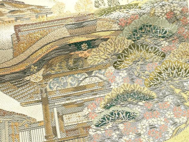 平和屋本店▼西陣　織華佐竹謹製　六通柄袋帯　風景文　本金二重箔　証紙付き　正絹　逸品　未使用　DABK5592sf