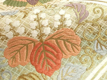 平和屋本店▼六通柄袋帯　唐織　双鶴花文　純金箔経佐賀錦　正絹　逸品　DABK5597sf
